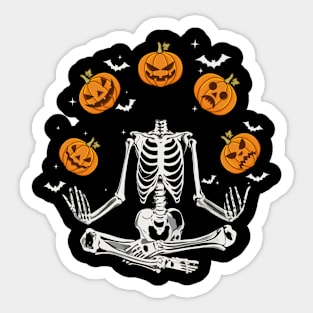 Funny Spooky Meditating Yoga Skeleton Halloween Pumpkins Sticker